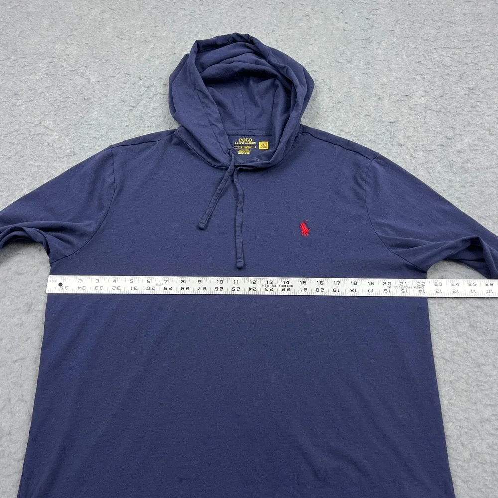 Polo Ralph Lauren Hoodie Men's Large Blue Lightweight Jersey Hooded T-Shirt Pony